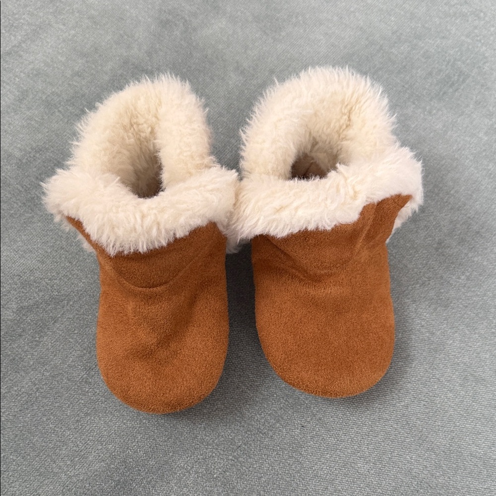 Babygap Cozy Faux-Shearling Lined Kids Slippers - Chestnut